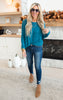 teal Ribbed Dolman Long Sleeve Sweater