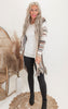 Beige Khaki Bohemian Tribal Stripe Cardigan w/ Fringe