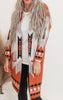 Rust Tribal Geometric Print Long Cardigan