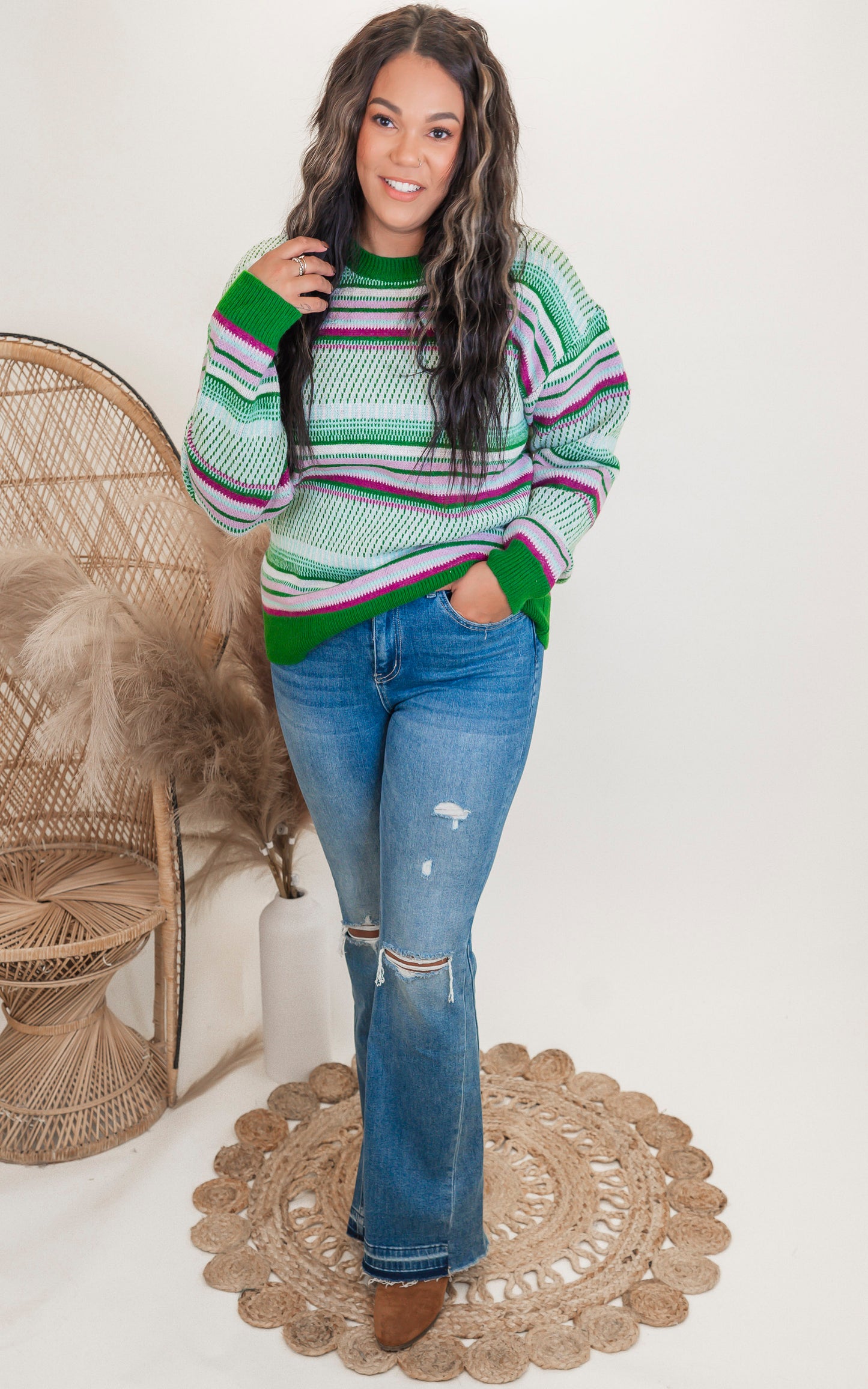 Vintage Striped Crew Neck Knit Sweater