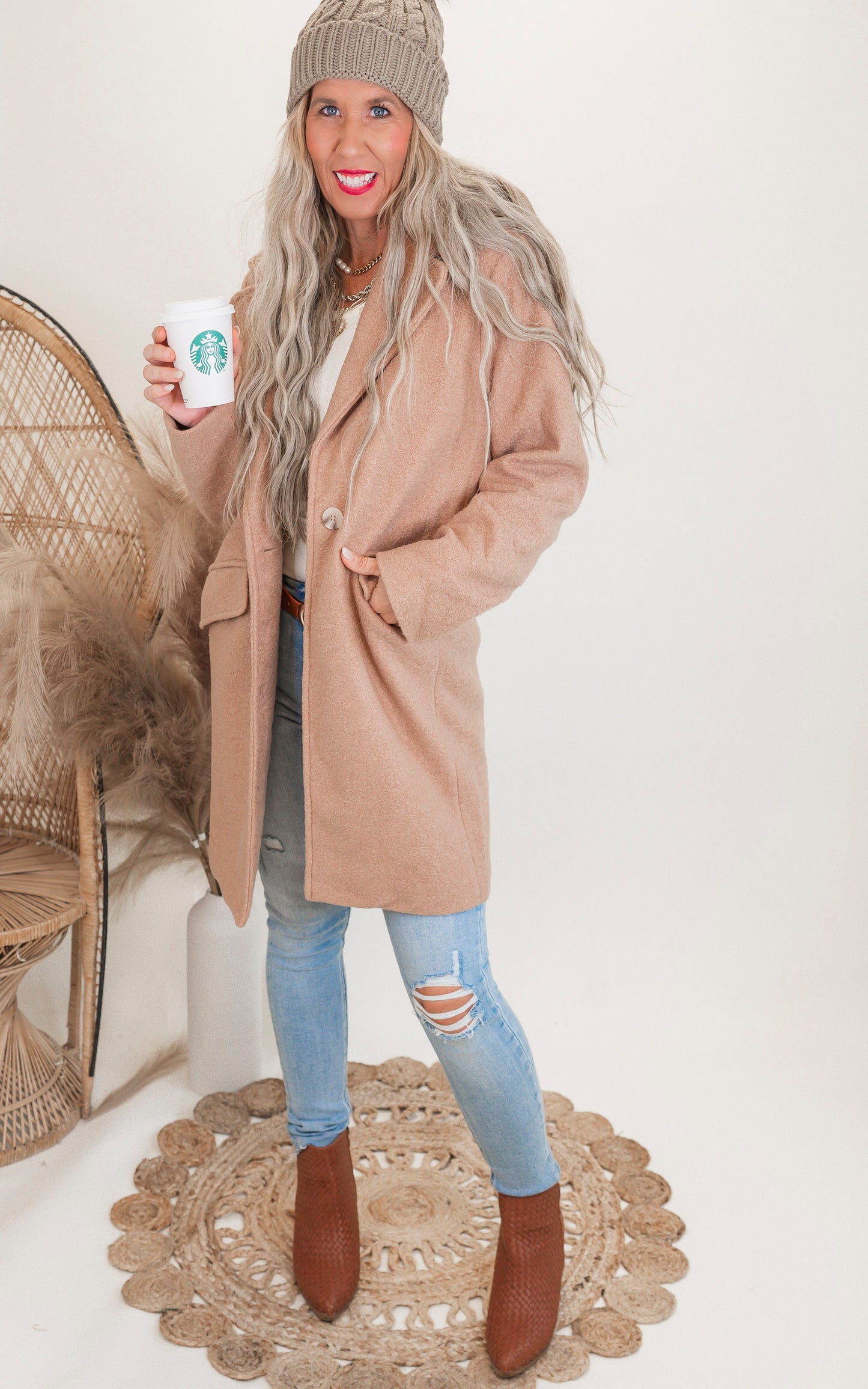 Milk Tea Lapel Neck Coat