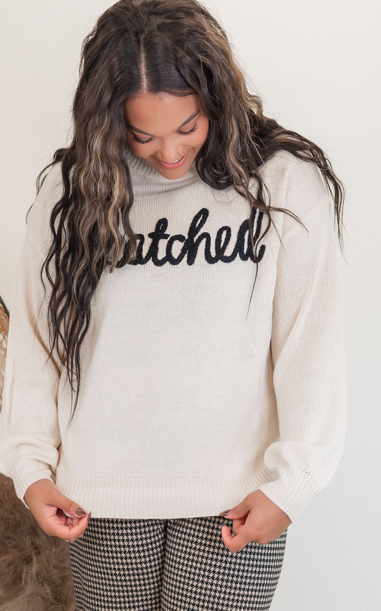 Snatched Letter Embroidered Sweater Top