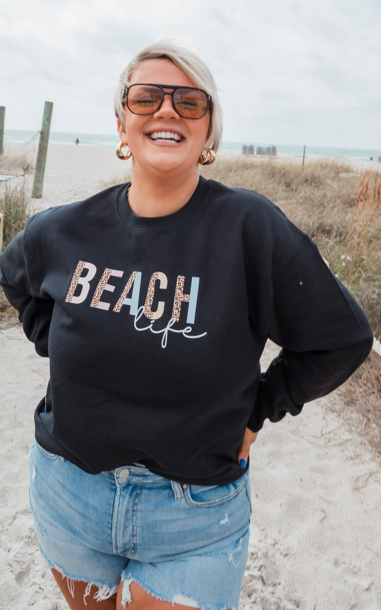 Beach Life Sweatshirt Crewneck Sweatshirt**