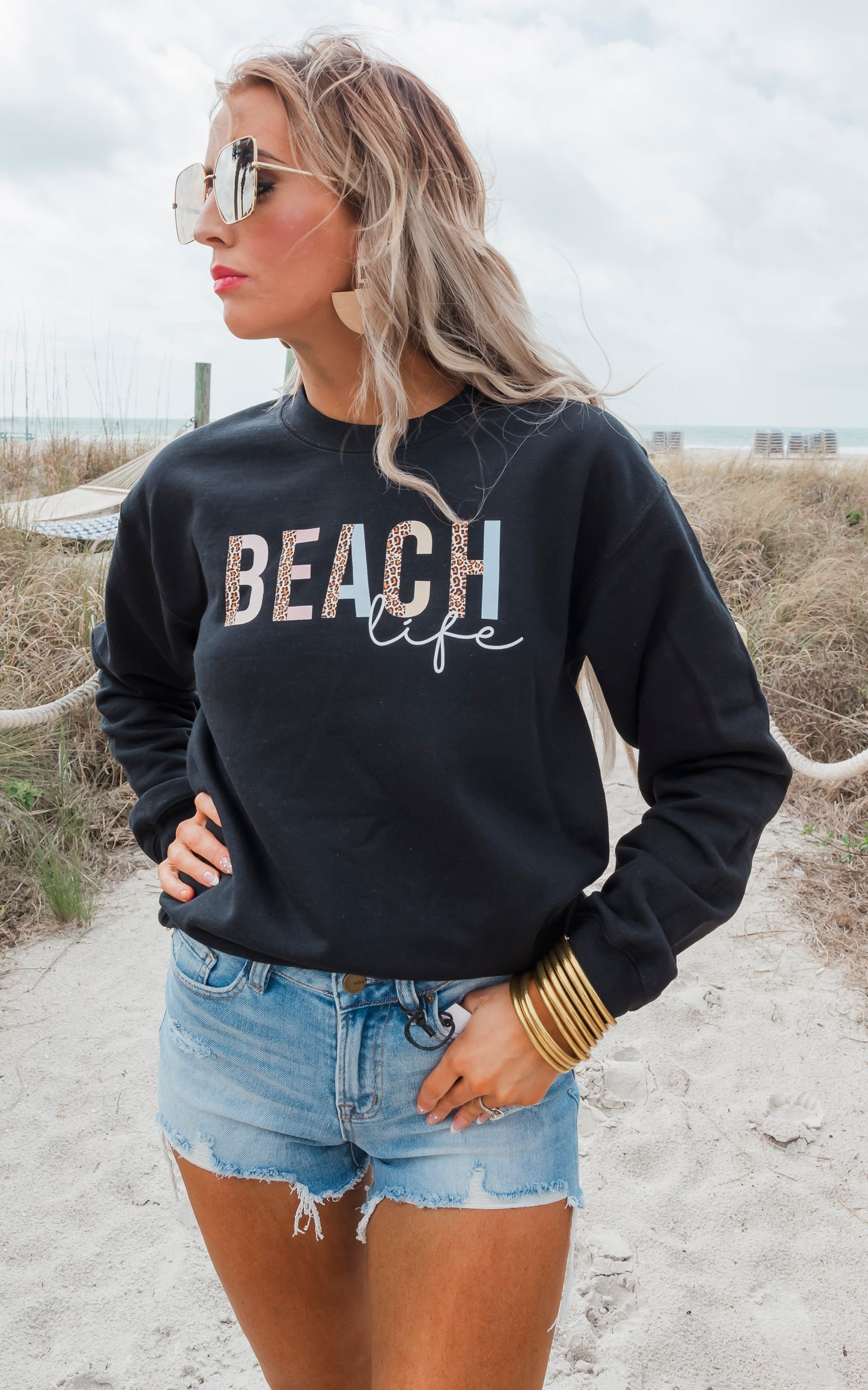 Beach Life Sweatshirt Crewneck Sweatshirt**