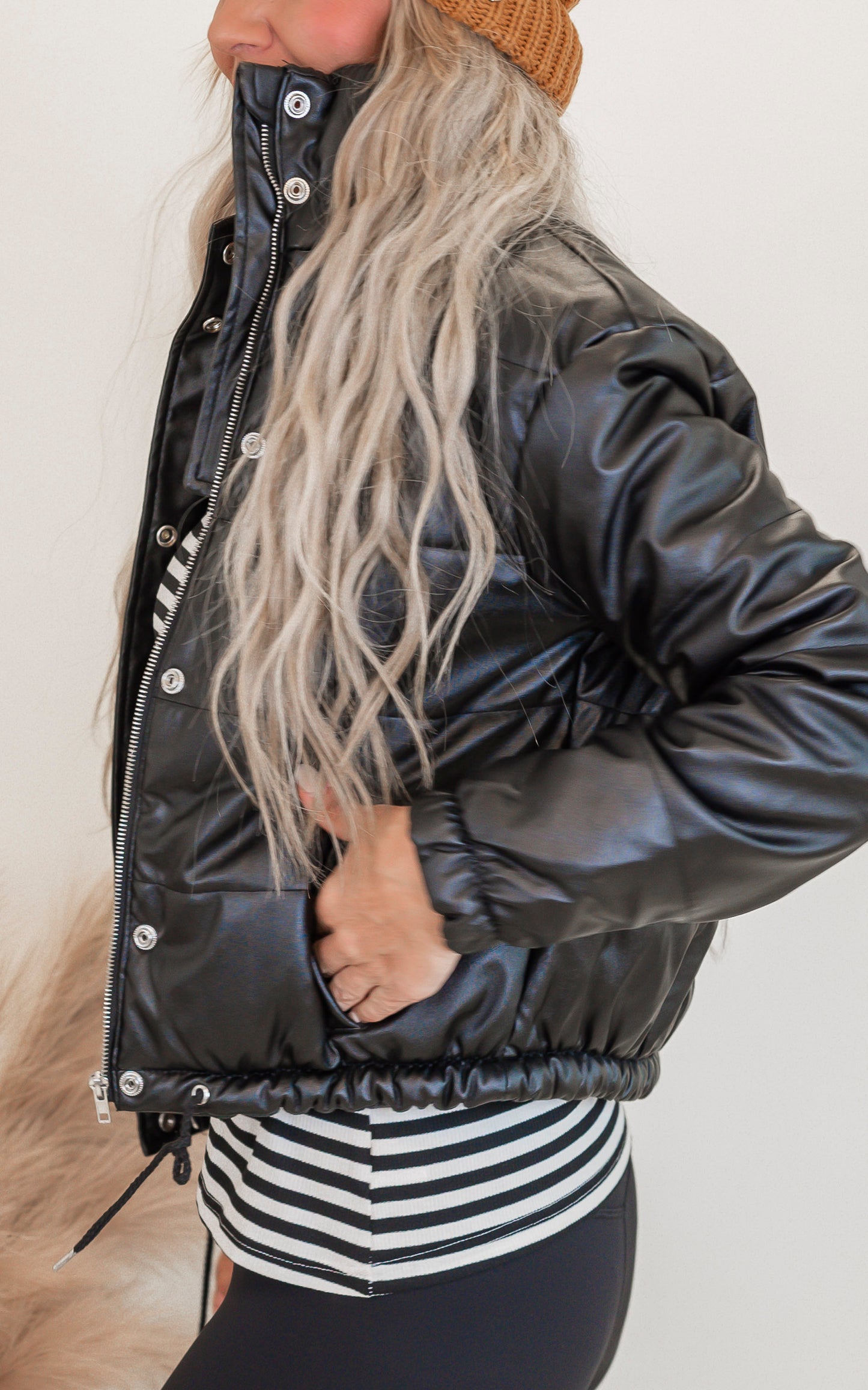 Soft Vegan Leather Quilted Puffer Jacket