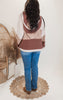 V-neck hooded color block pullover sweater