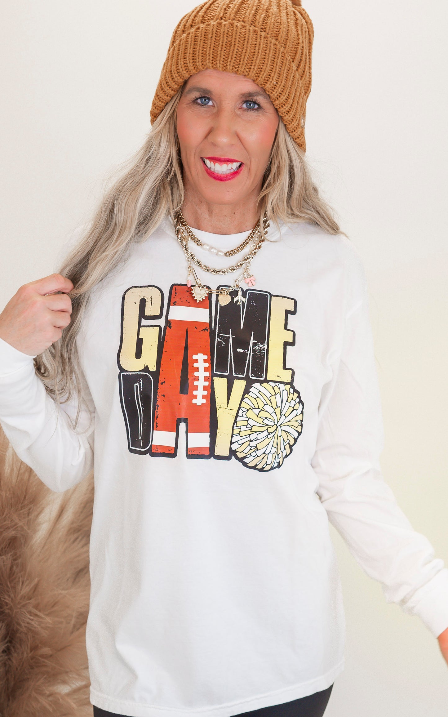 Black & Gold Game Day Garment Dyed Long Sleeve Graphic Top