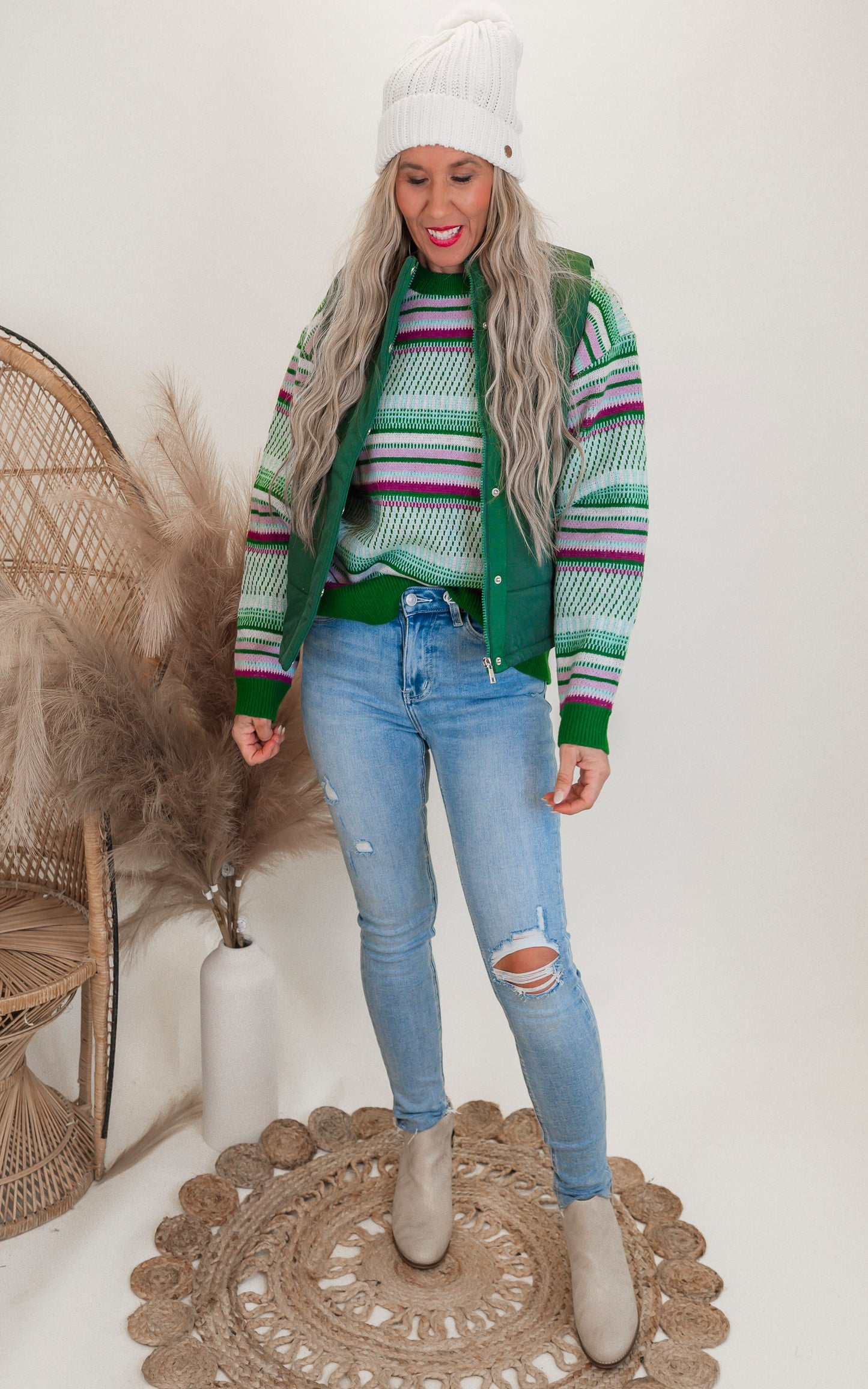 Vintage Striped Crew Neck Knit Sweater