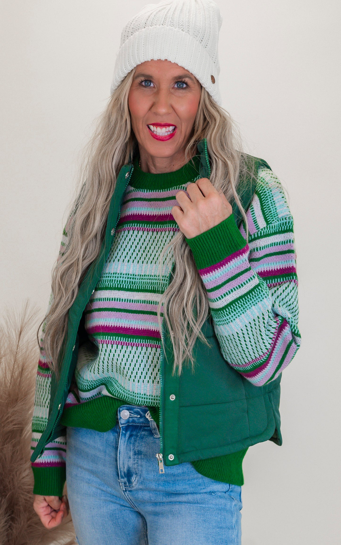 Vintage Striped Crew Neck Knit Sweater