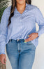 Down by the Boardwalk Striped Ruffle Button Down Shirt - Final Sale