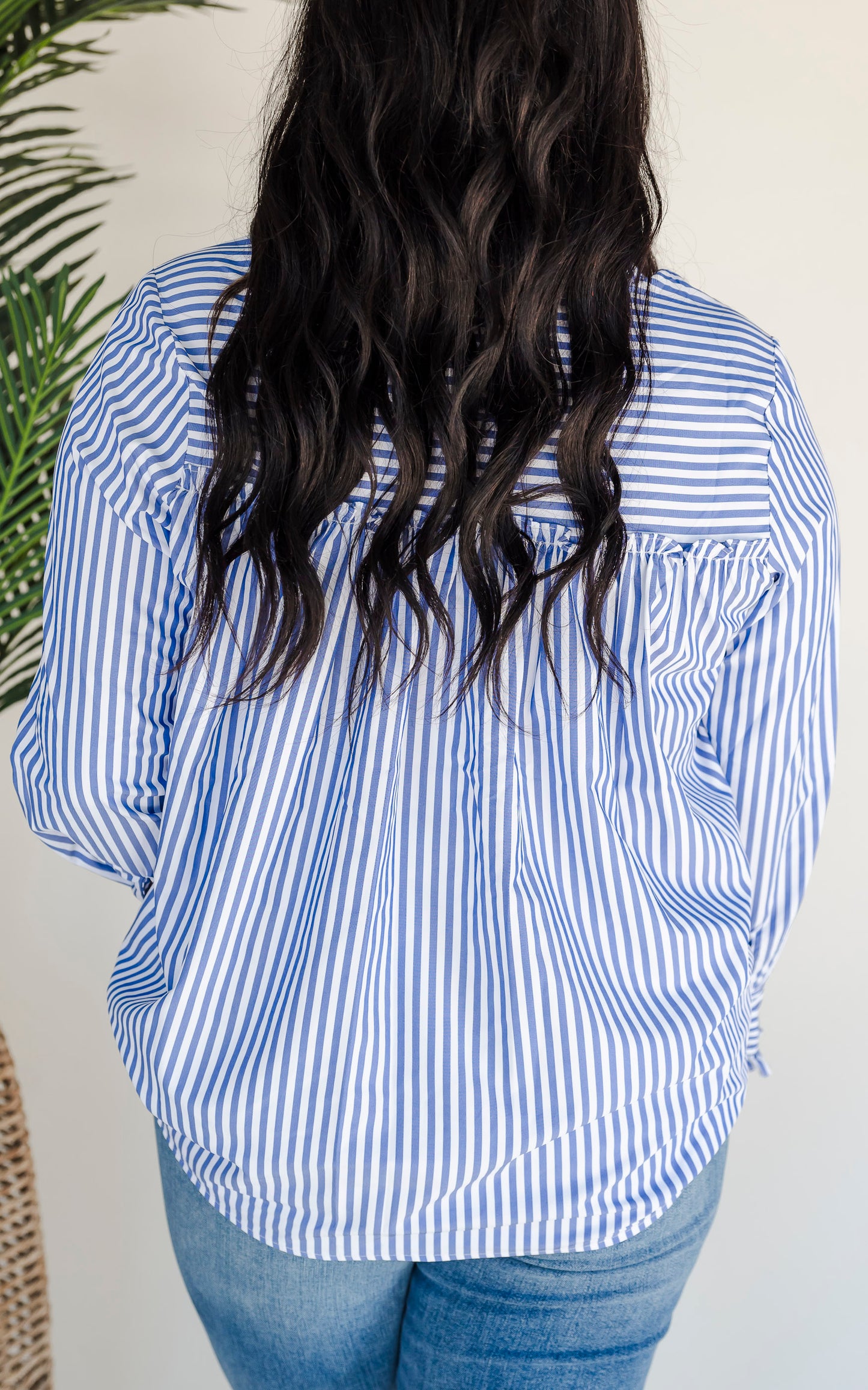 Down by the Boardwalk Striped Ruffle Button Down Shirt - Final Sale