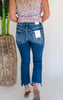 LOVERVET|Spellbound Mid Rise Slant Step Crop Flare Denim Jeans (REG/CURVY)