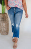 LOVERVET|Spellbound Mid Rise Slant Step Crop Flare Denim Jeans (REG/CURVY)