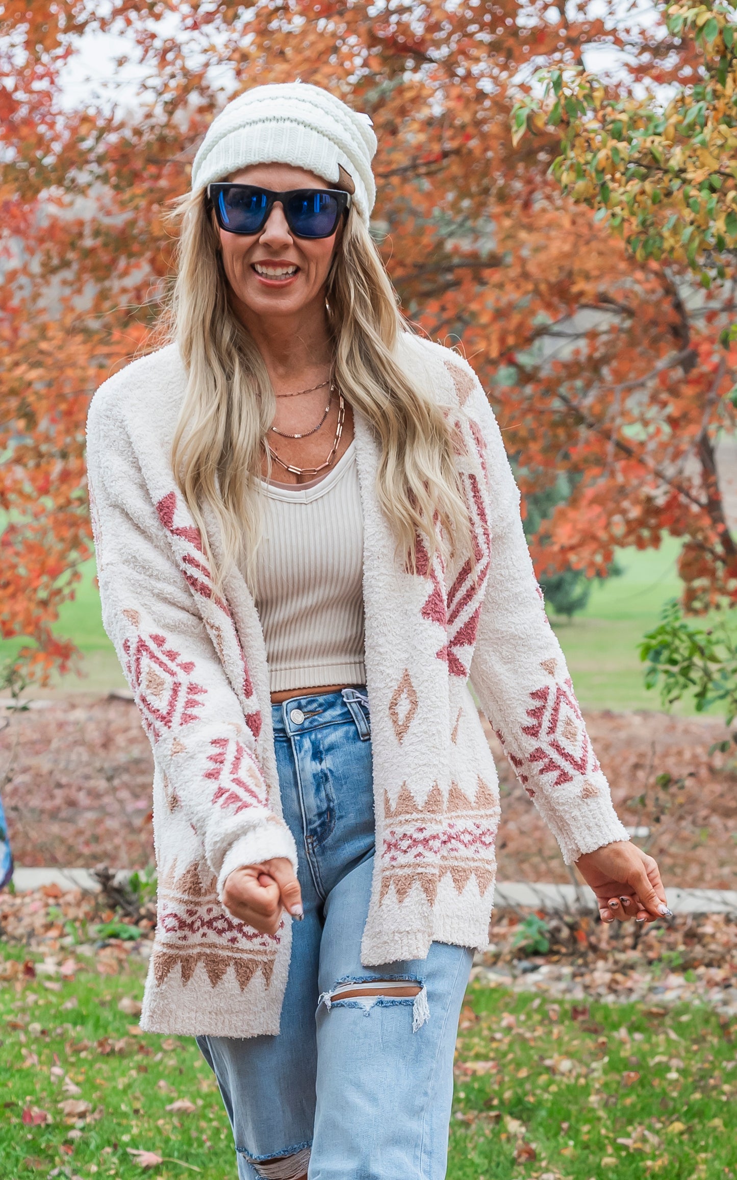 Oatmeal Aztec Pattern Cozy Cardigan