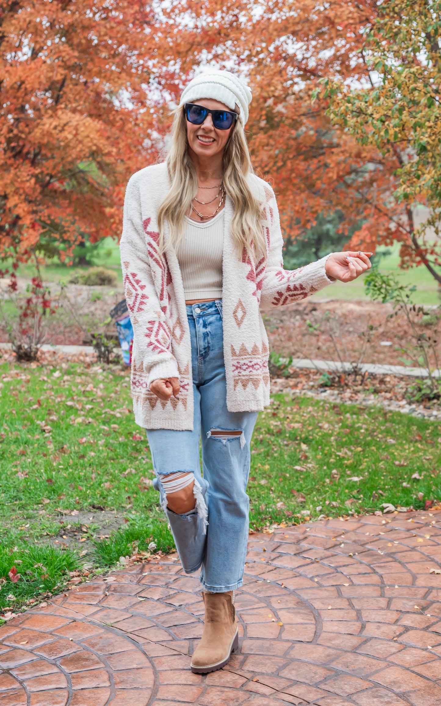 Oatmeal Aztec Pattern Cozy Cardigan