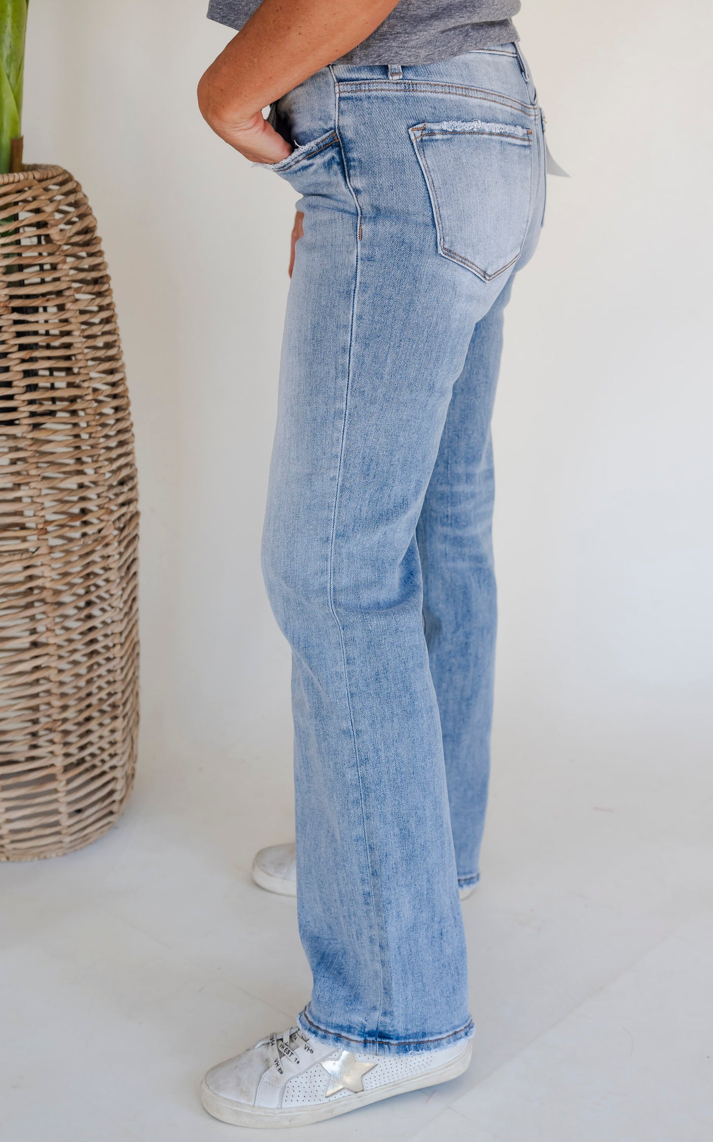 LOVERVET | Undisputable Tummy Control Mid-Rise Wide Leg Denim Jeans