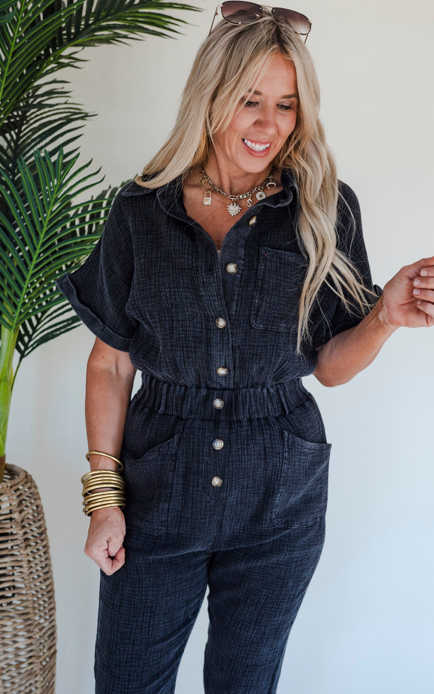 Feel the Confidence Short Sleeve Solid Knit Jumpsuit - Final Sale