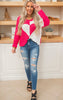 Colorblock Heart Off the Shoulder Sweater