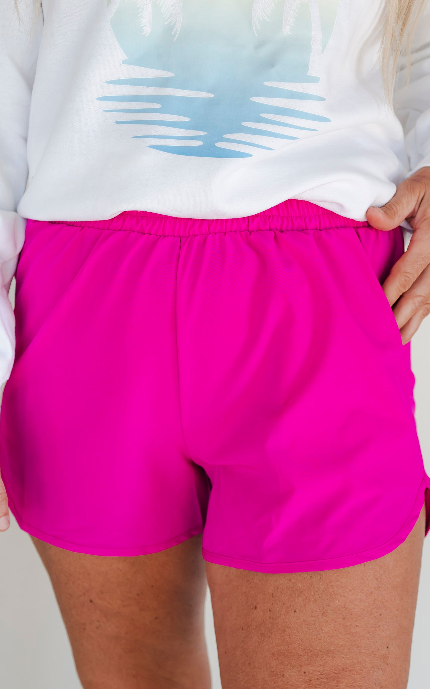 Magenta High Waisted Solid Knit Shorts - Final Sale