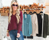 Brushed Microfiber V-Neck Long Sleeve Top w/ Pockets