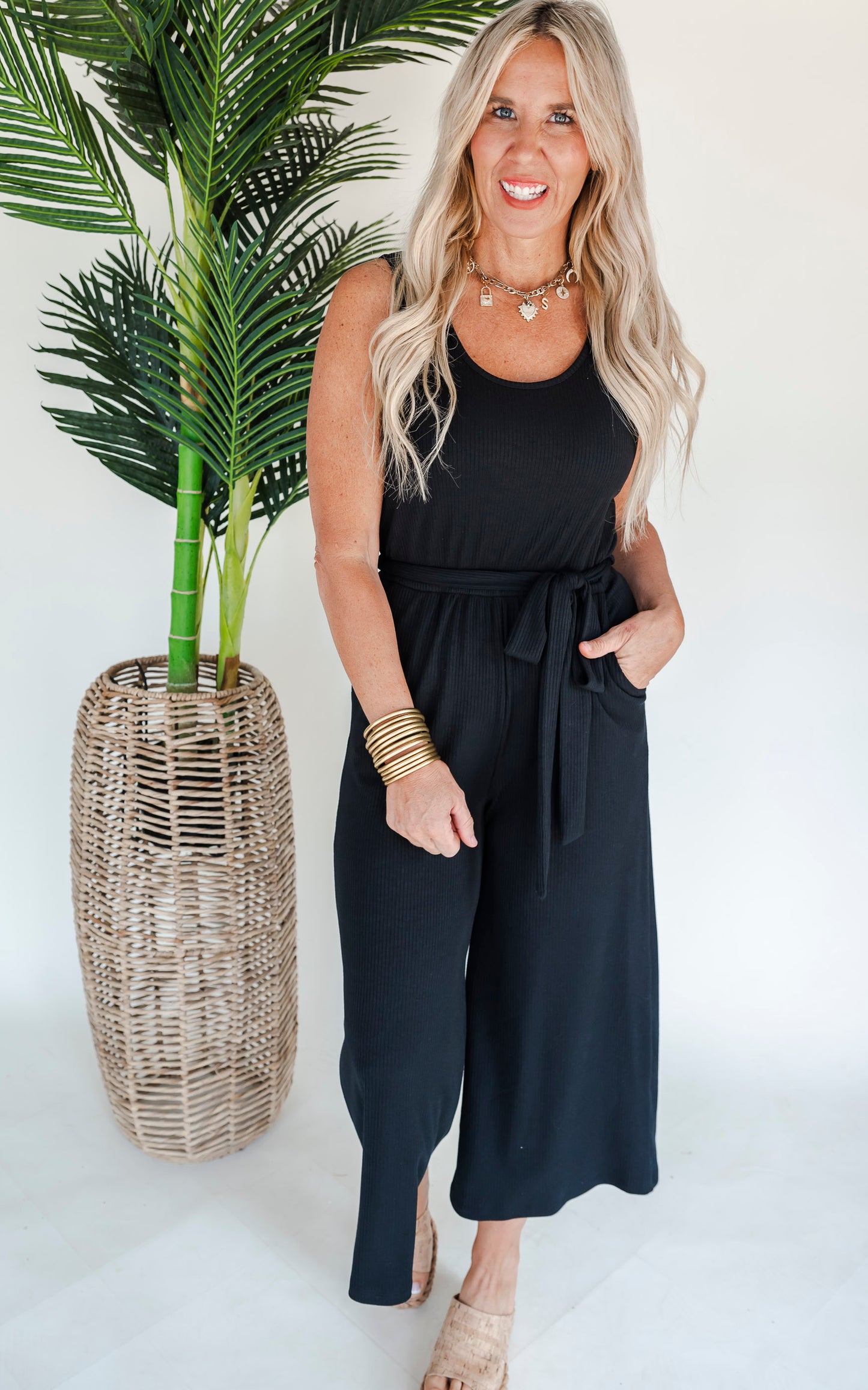 Heavy Ribbed Knit Wide Leg Tank Jumpsuit - Final Sale