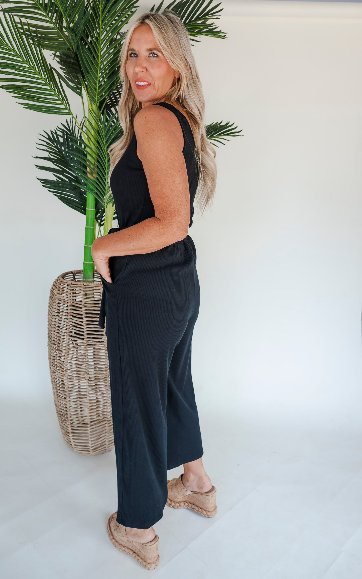 Heavy Ribbed Knit Wide Leg Tank Jumpsuit - Final Sale