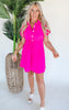 Hot Pink Solid Woven Button Dress - Final Sale