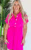 Hot Pink Solid Woven Button Dress - Final Sale