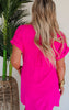 Hot Pink Solid Woven Button Dress - Final Sale