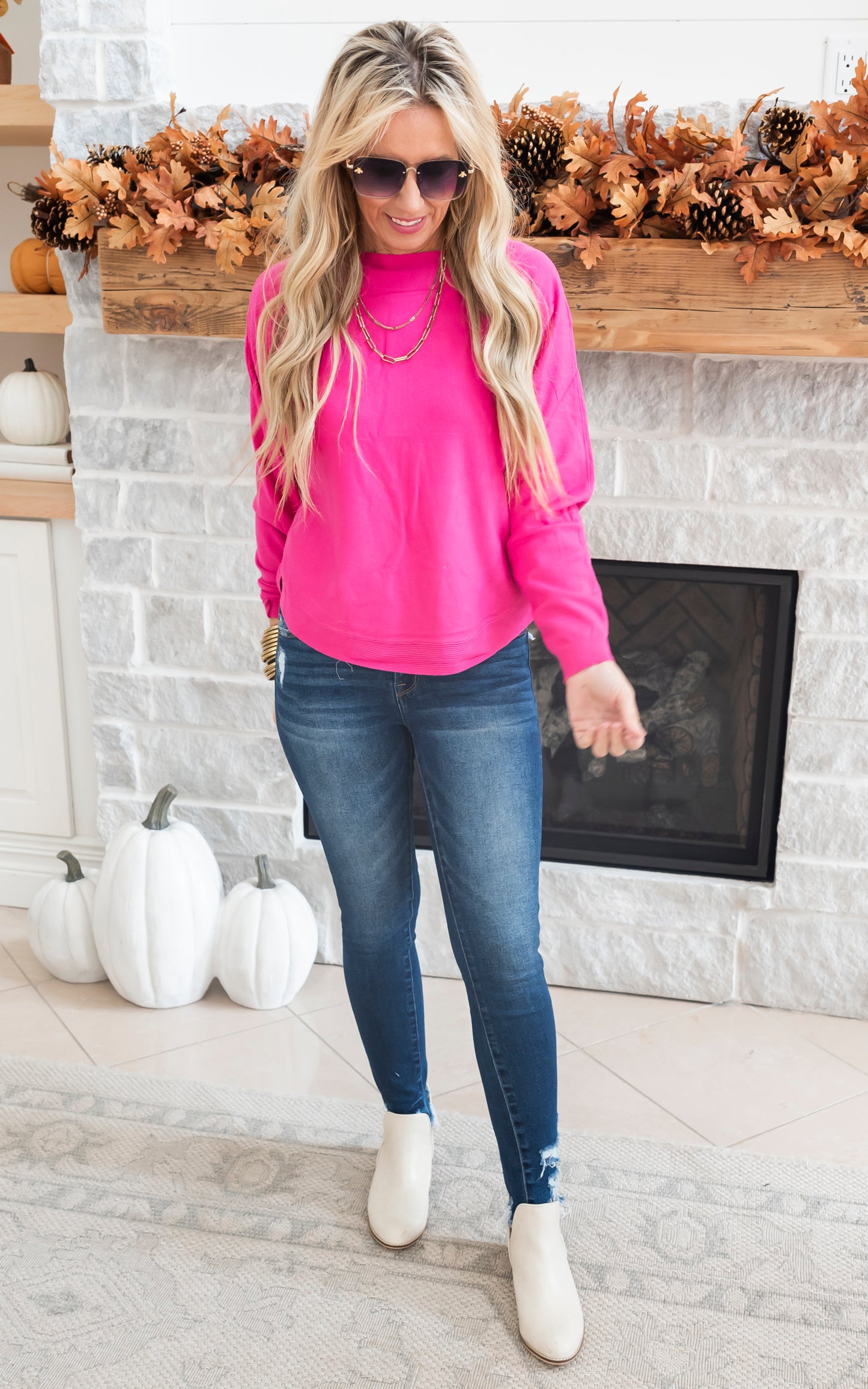 hot pink Crop It Like It's Fall Sweater