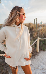 Cream All Day Fleece Side Slit Hoodie by Salty Wave