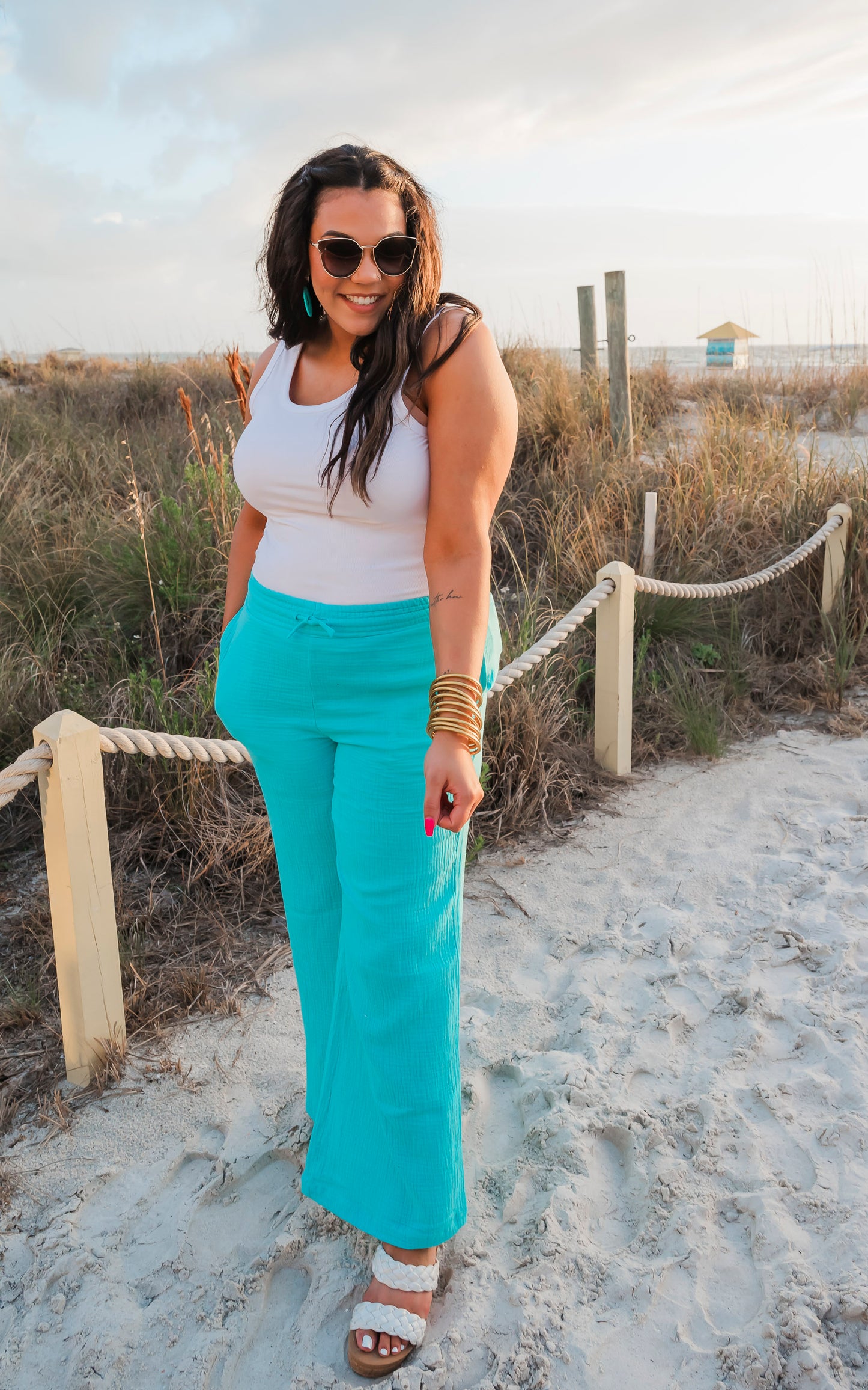 Teal Gauze Wide Leg Pants - Final Sale