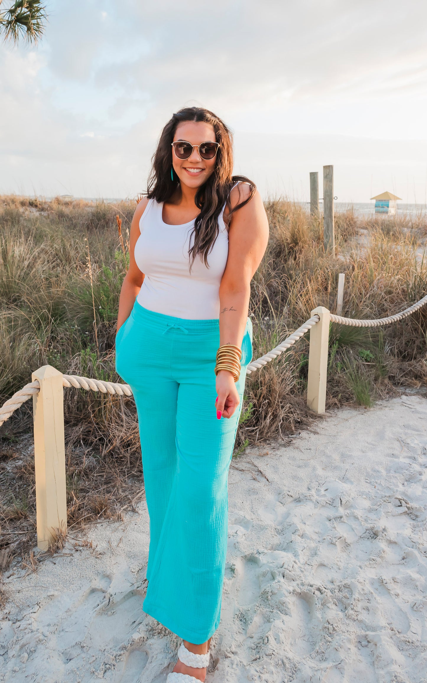 Teal Gauze Wide Leg Pants - Final Sale