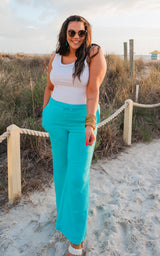 Teal Gauze Wide Leg Pants