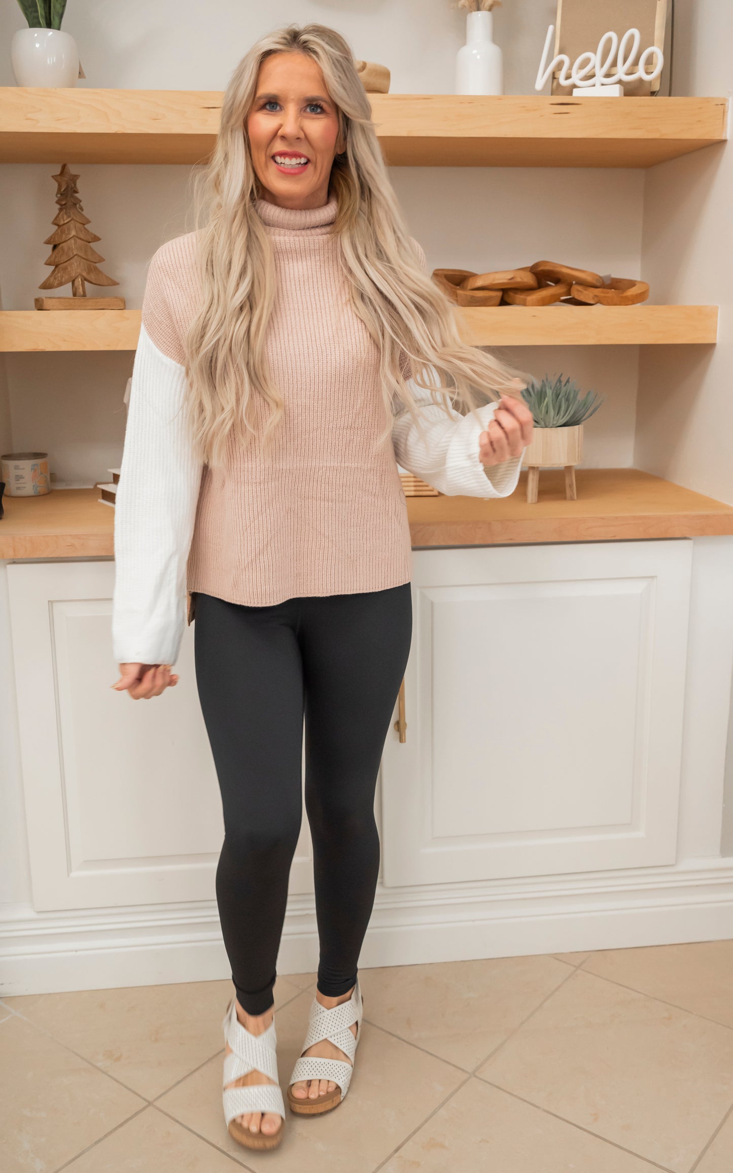 Beige Colorblock Turtleneck Sweater - Final Sale