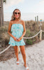 Teal Green Printed Gauze Strapless Dress - Final Sale