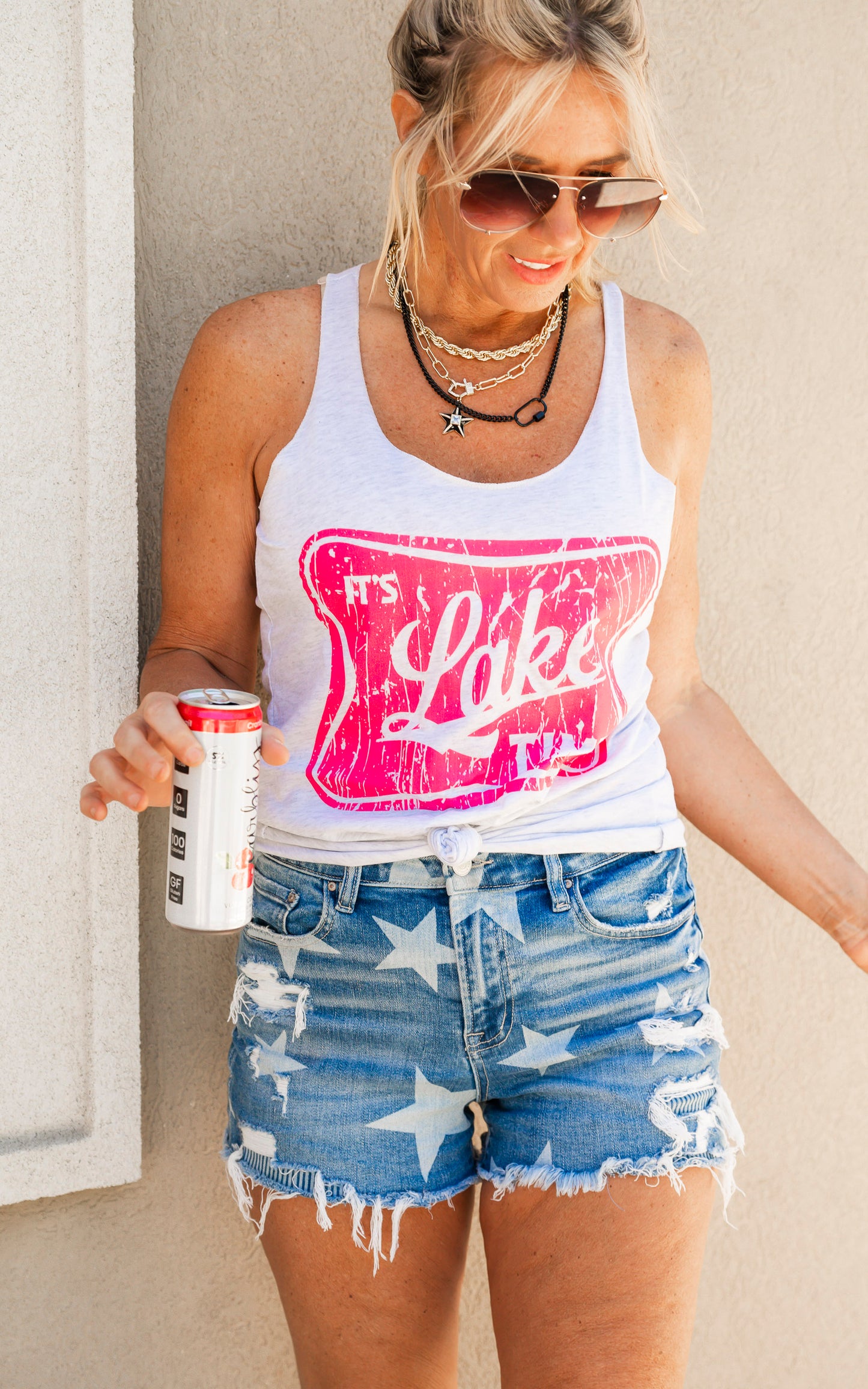 Pink It's Lake Time Racerback Tank Top