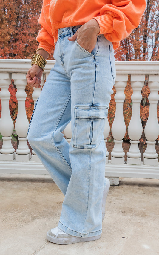 The Brooklyn High Rise Cargo Denim Jean | Risen