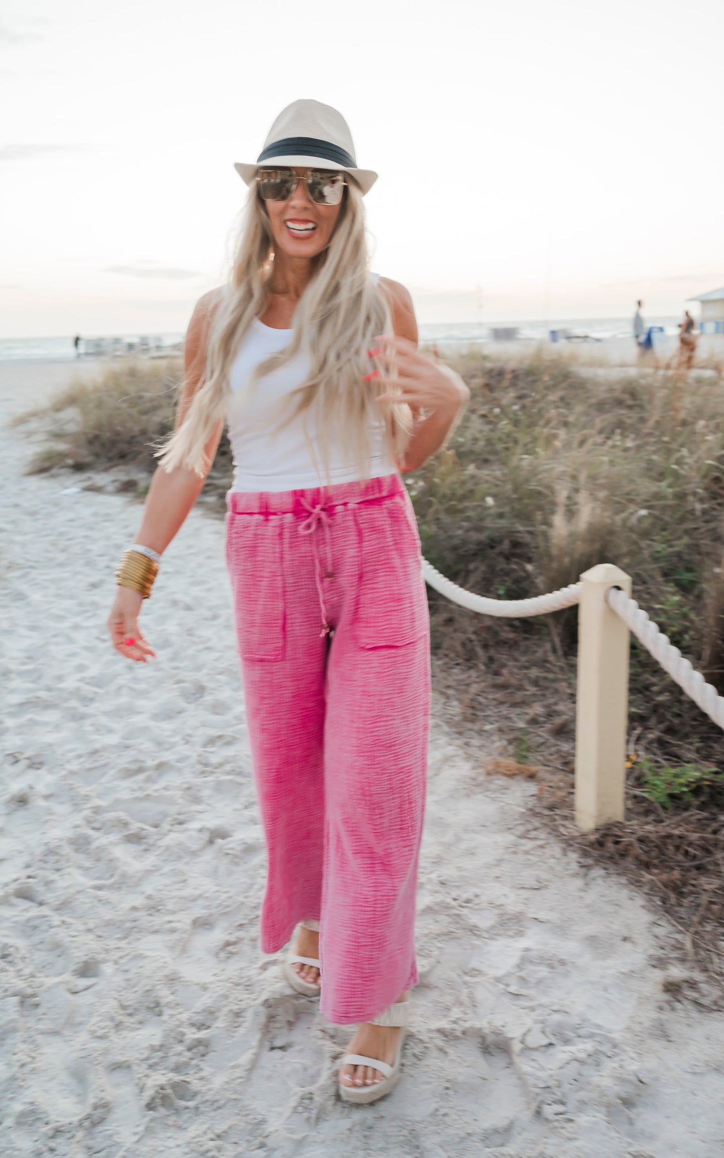 Fuchsia Textured Wide Leg Pants - Final Sale