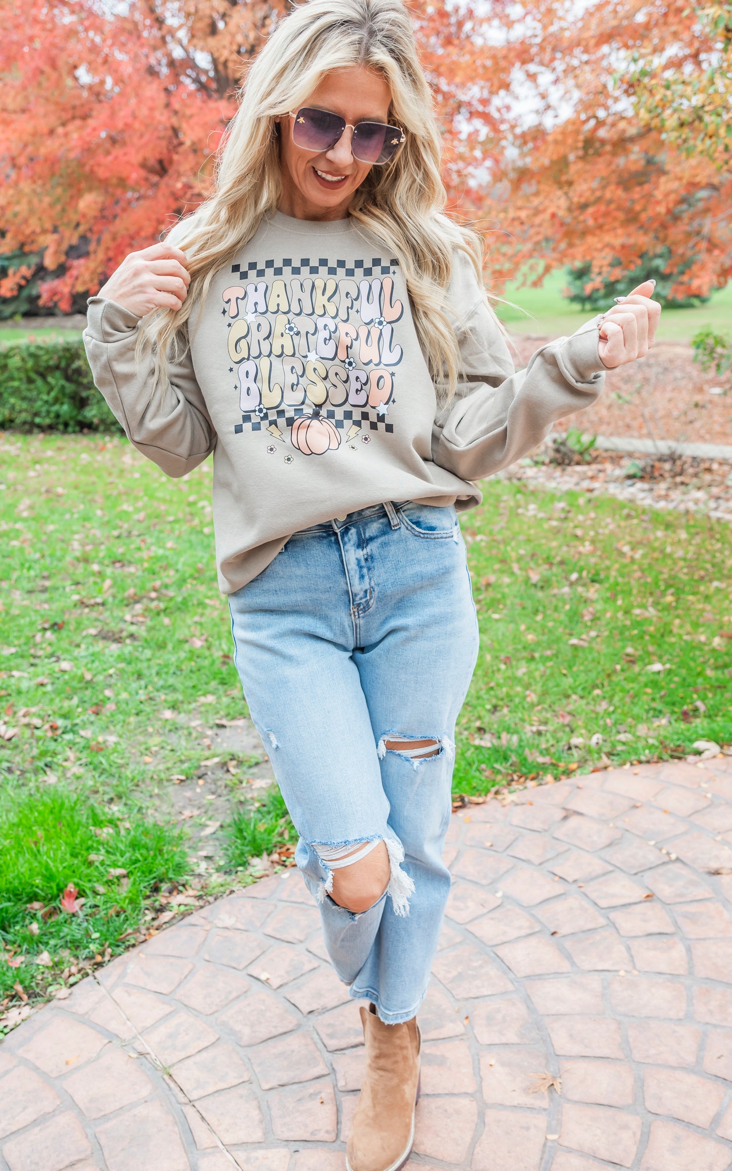 Thankful Grateful Blessed Crewneck Sweatshirt*