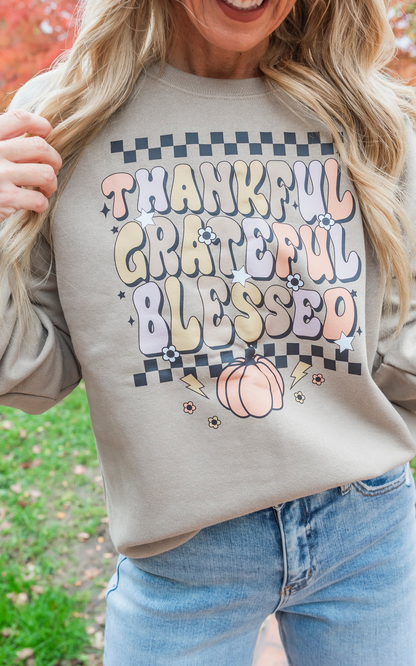 Thankful Grateful Blessed Crewneck Sweatshirt*