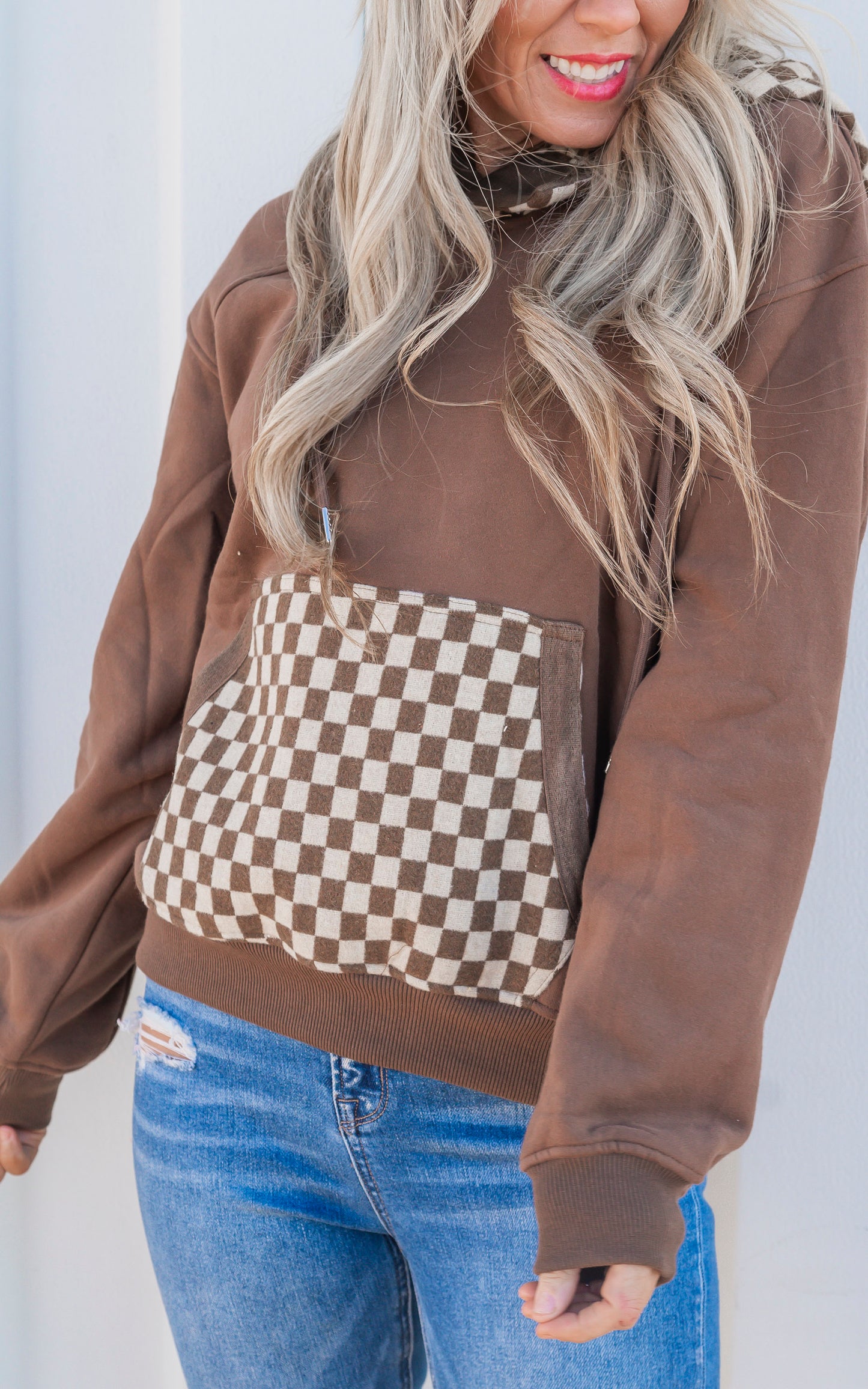 Brown Checkered Hoodie