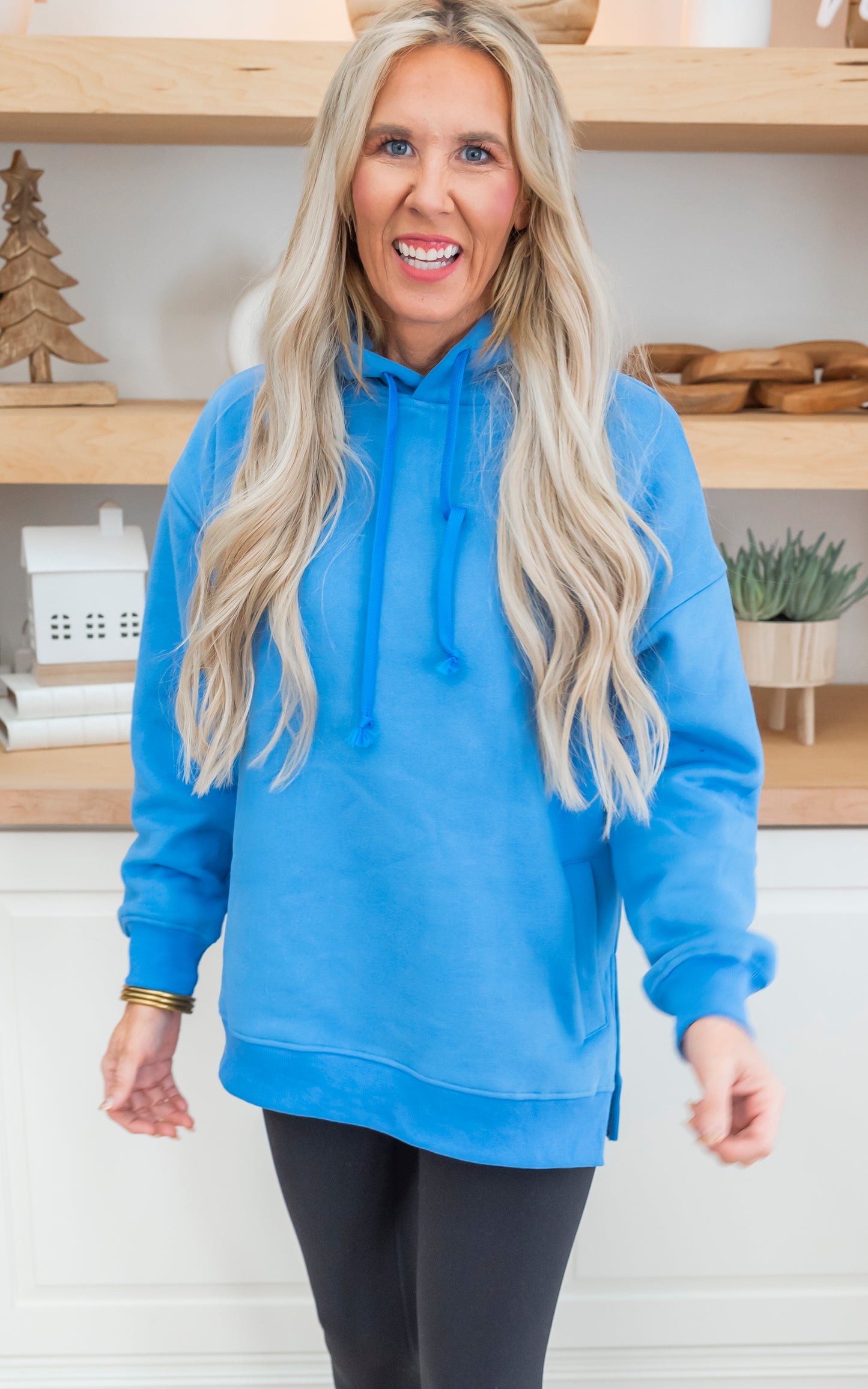 Ocean Blue All Day Fleece Side Slit Hoodie by Salty Wave