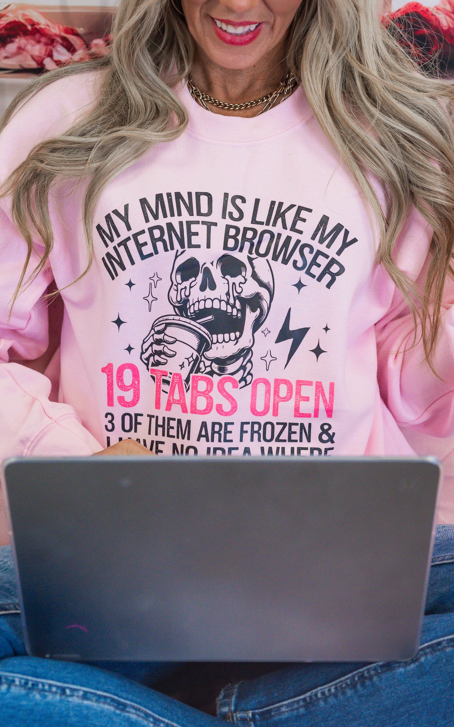 My Mind Is Like My Internet Browser Graphic Crewneck Sweatshirt