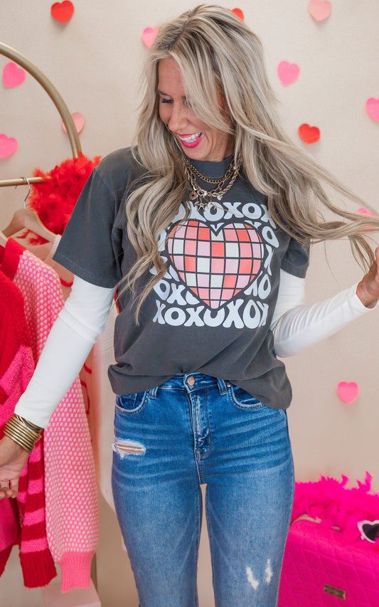 XOXO Checkered Garment Dyed Graphic T-shirt