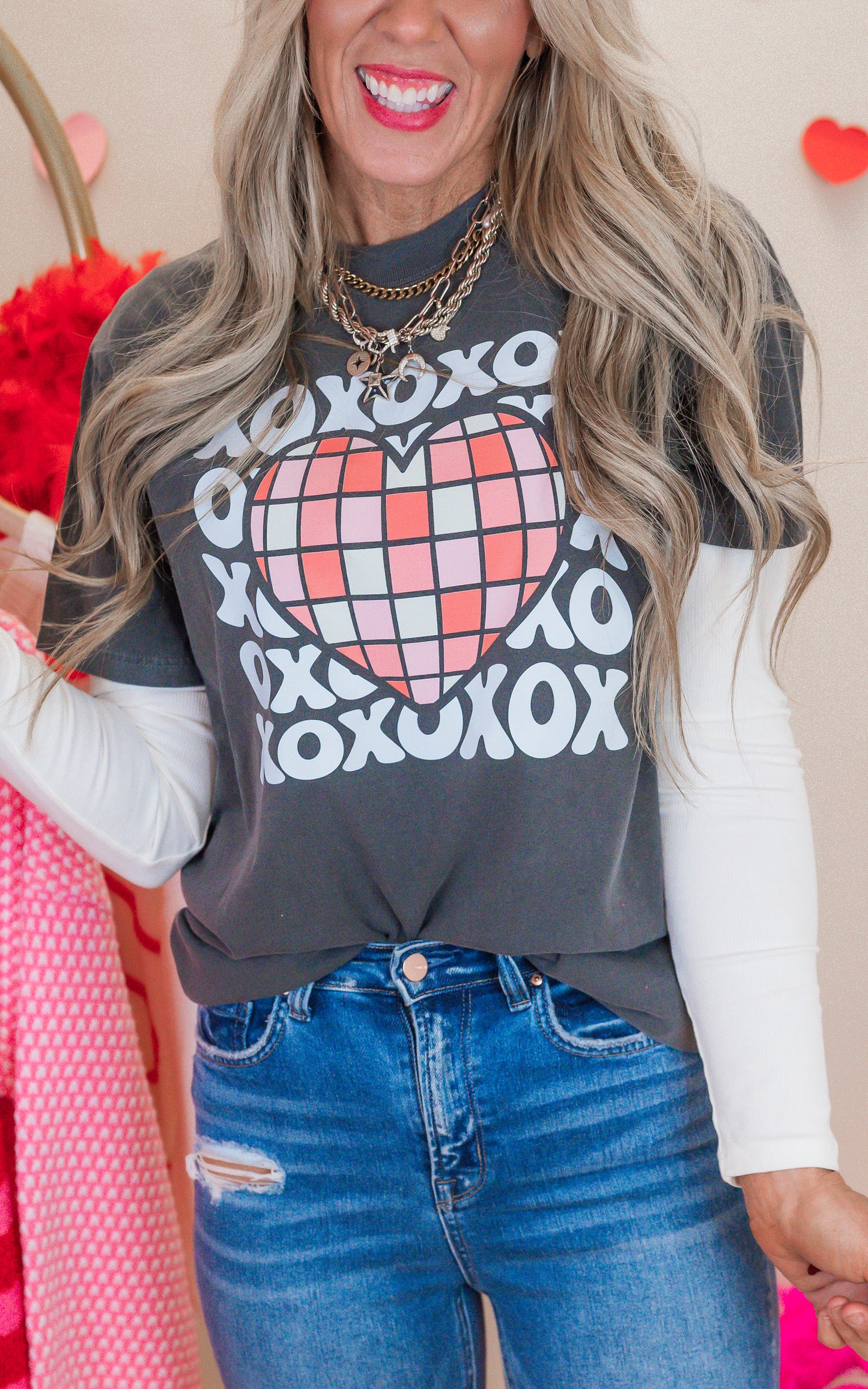 XOXO Checkered Garment Dyed Graphic T-shirt