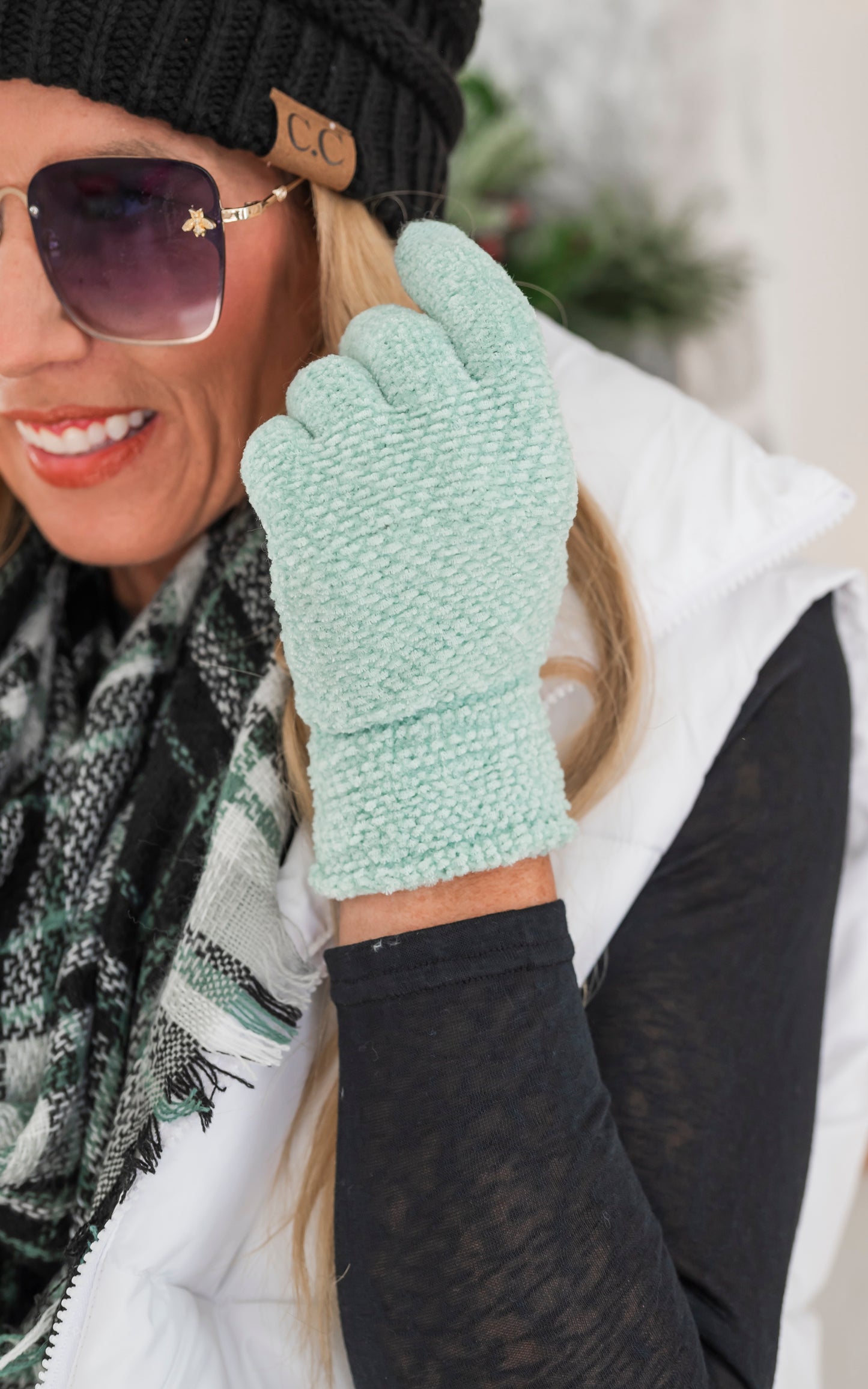 C.C. Mint Chenille Touchscreen Gloves