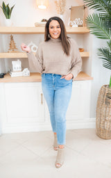 Taupe Mock Neck Cable Knit Sweater - Final Sale