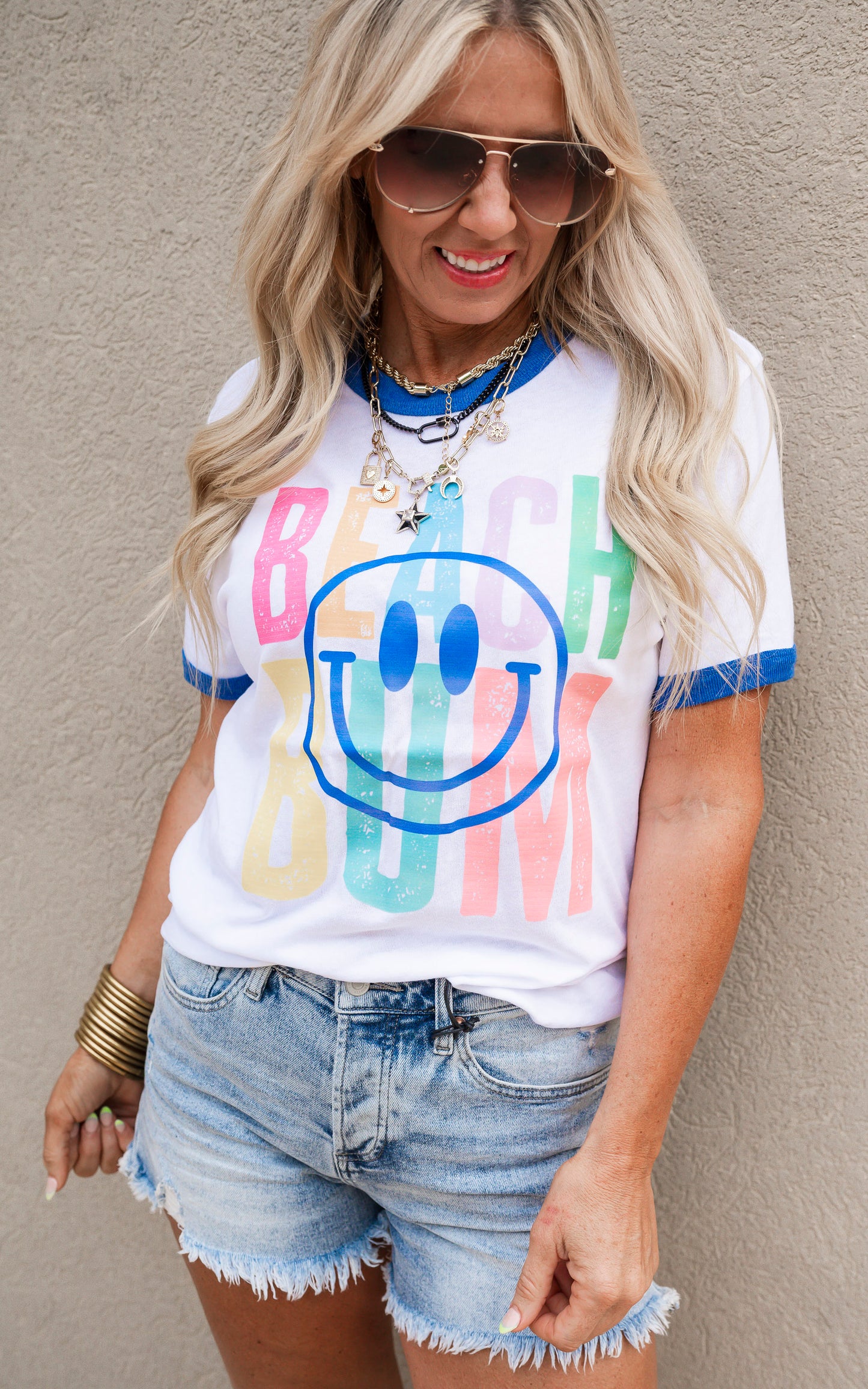 Smile Beach Bum Ringer Graphic T-shirt