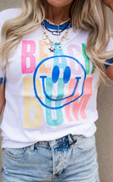 Smile Beach Bum Ringer Graphic T-shirt
